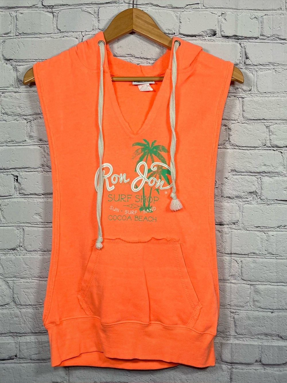 Ron Jon Surf Shop Cocoa Beach Sleeveless Hoodie Womens Size Small Orange